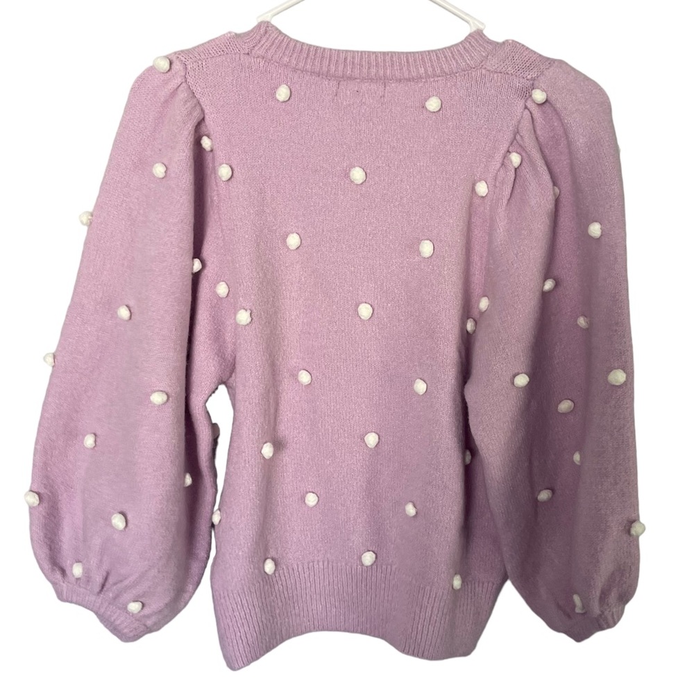 OnTwelfth Pom Pom Knit Sweater Balloon Sleeve Crew Neck sz S purple lavender - Picture 2 of 6